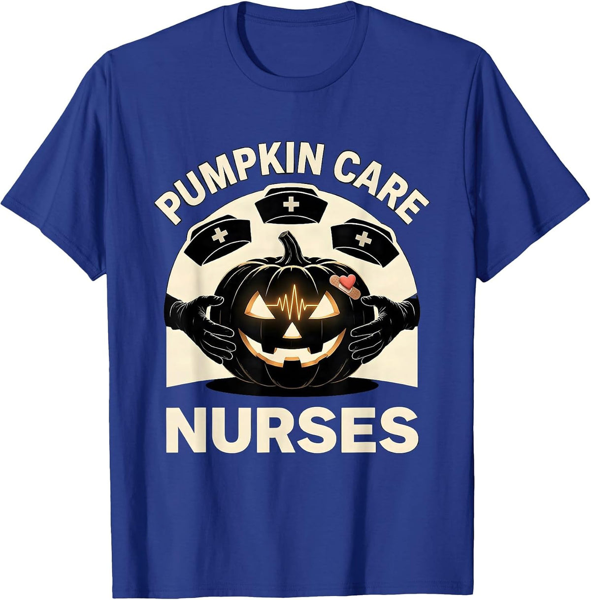 Men's Pumpkin Care Nurses Halloween Nurse Team Shift Humor T-Shirt - Royal Blue