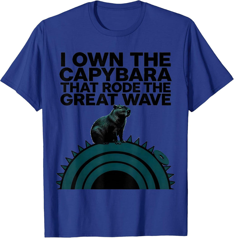 I Own The Capybara That Rode The Great Wave Funny T-Shirt - Royal Blue