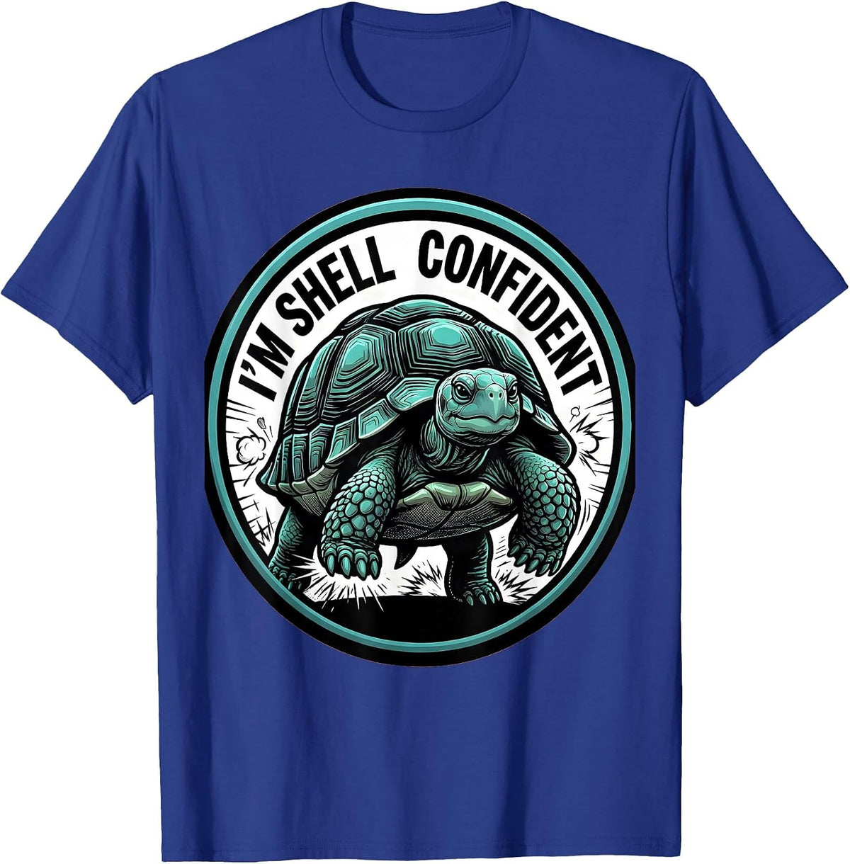 Men's I'm Shell Confident Comic Book Funny Turtle Lover Pet Owner T-Shirt - Royal Blue