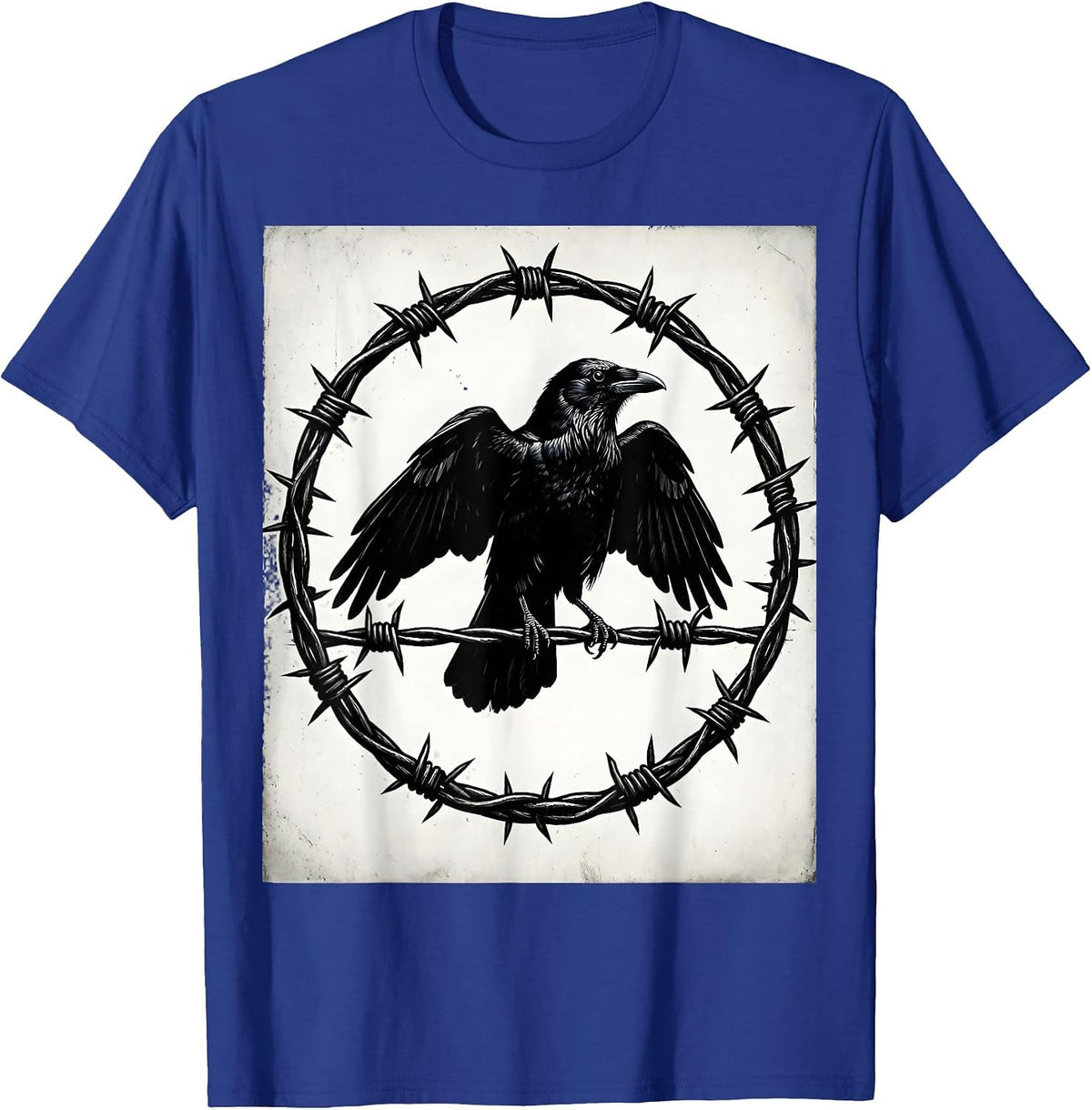 Crow on Barbed Wire Punk Rock Graphic T-Shirt - Royal Blue