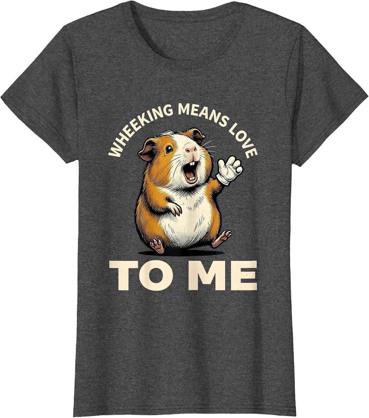 Women's Wheeking Means Love To Me Retro Cartoon Guinea Pig Humor T-Shirt - Dark Heather Grey