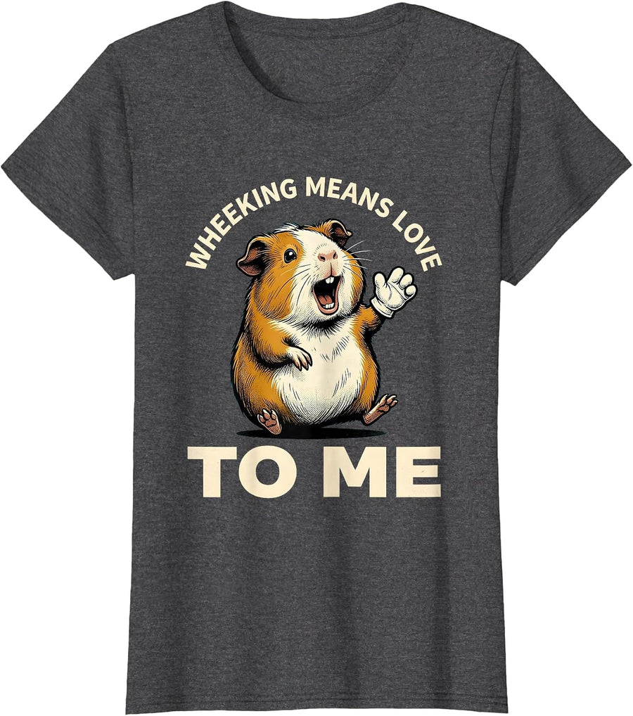 Women's Wheeking Means Love To Me Retro Cartoon Guinea Pig Humor T-Shirt - Dark Heather Grey