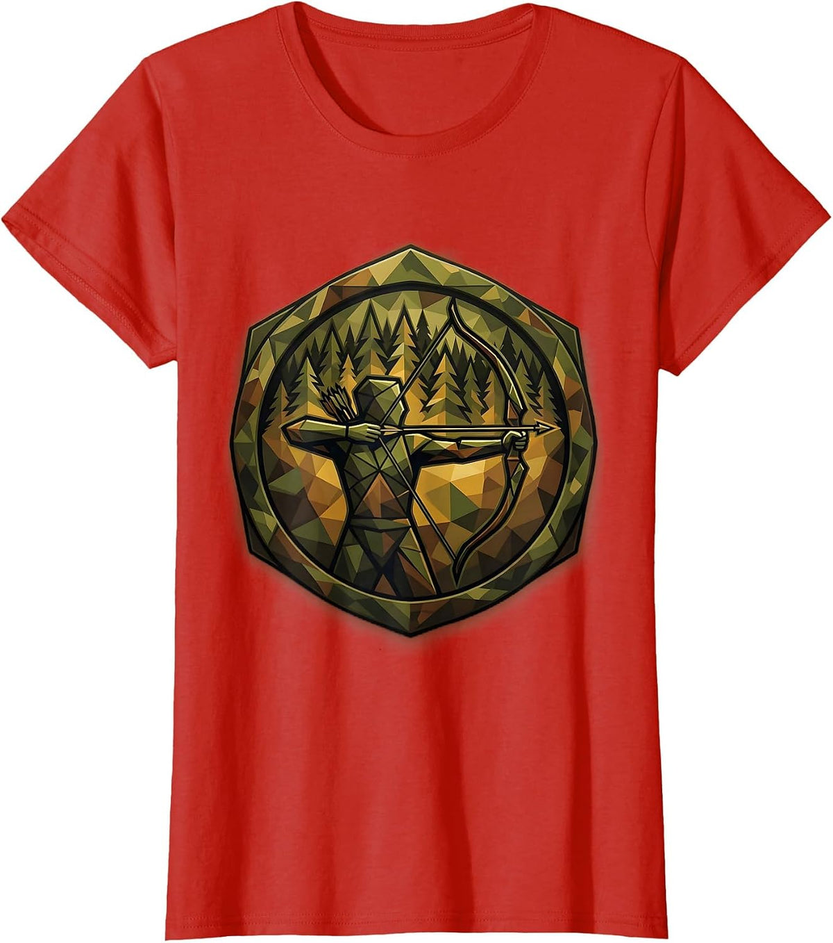 Camo Bowhunter Forest Edge Archery Illustration T-Shirt - Red