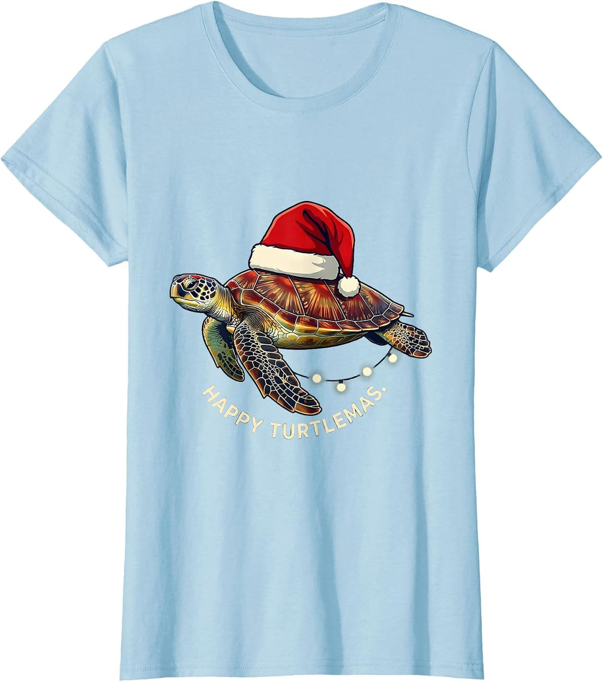 Happy Turtlemas Whimsical Sea Turtle Christmas Santa Hat T-Shirt - Baby Blue
