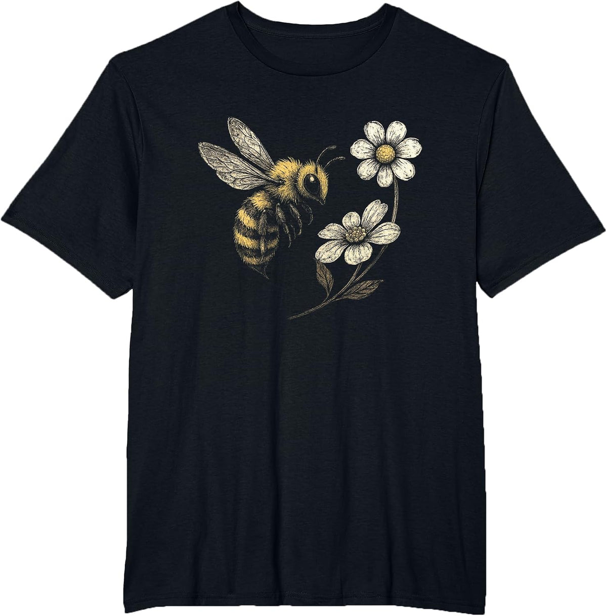 Bee Flower Garden Honeybee Insect Daisy Homestead Aesthetic T-Shirt - Black