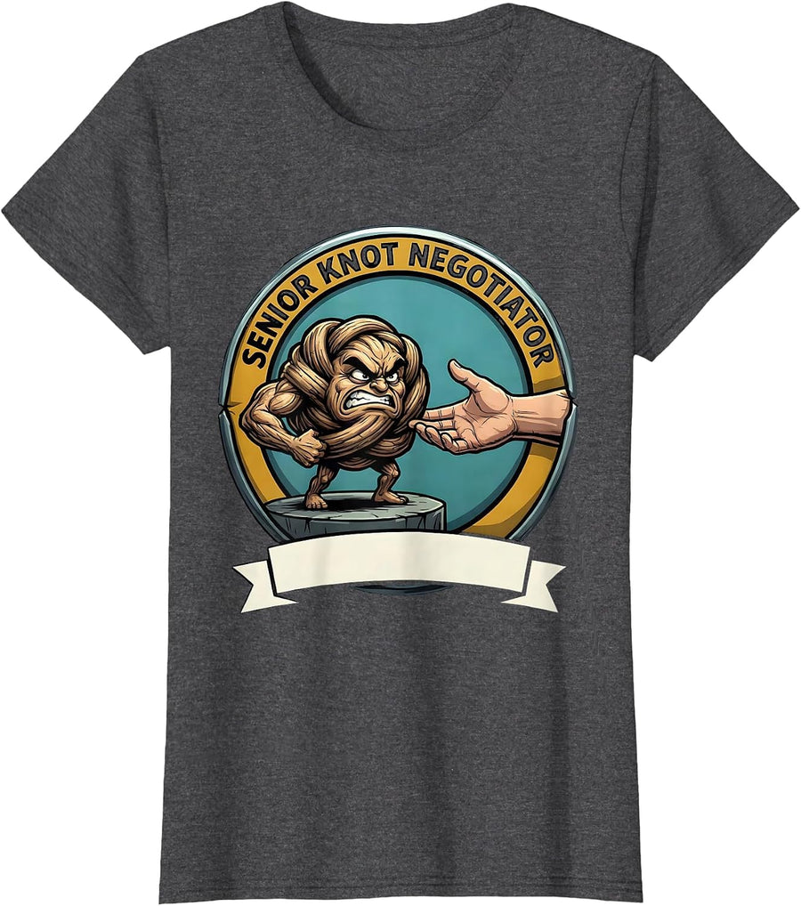 Women's Senior Knot Negotiator Funny Massage Therapist Chiropractor T-Shirt - Dark Heather Grey