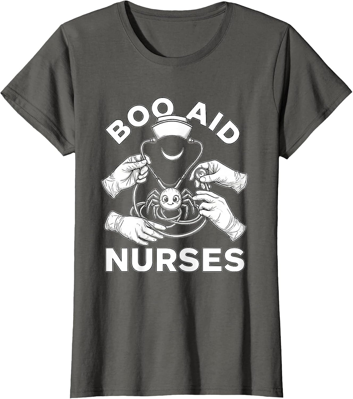 Women's Boo Aid Nurses Funny Halloween Nurse Crew T-Shirt - Asphalt Grey