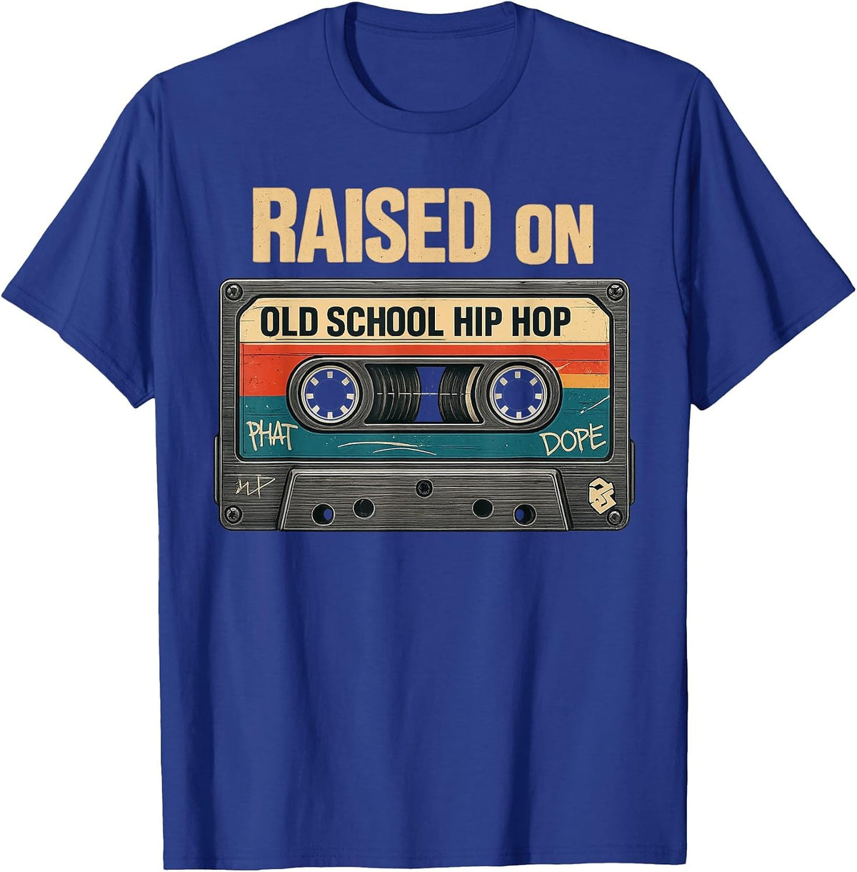 Rap Cassette Raised On Old School Hip Hop Graffiti T-Shirt - Royal Blue