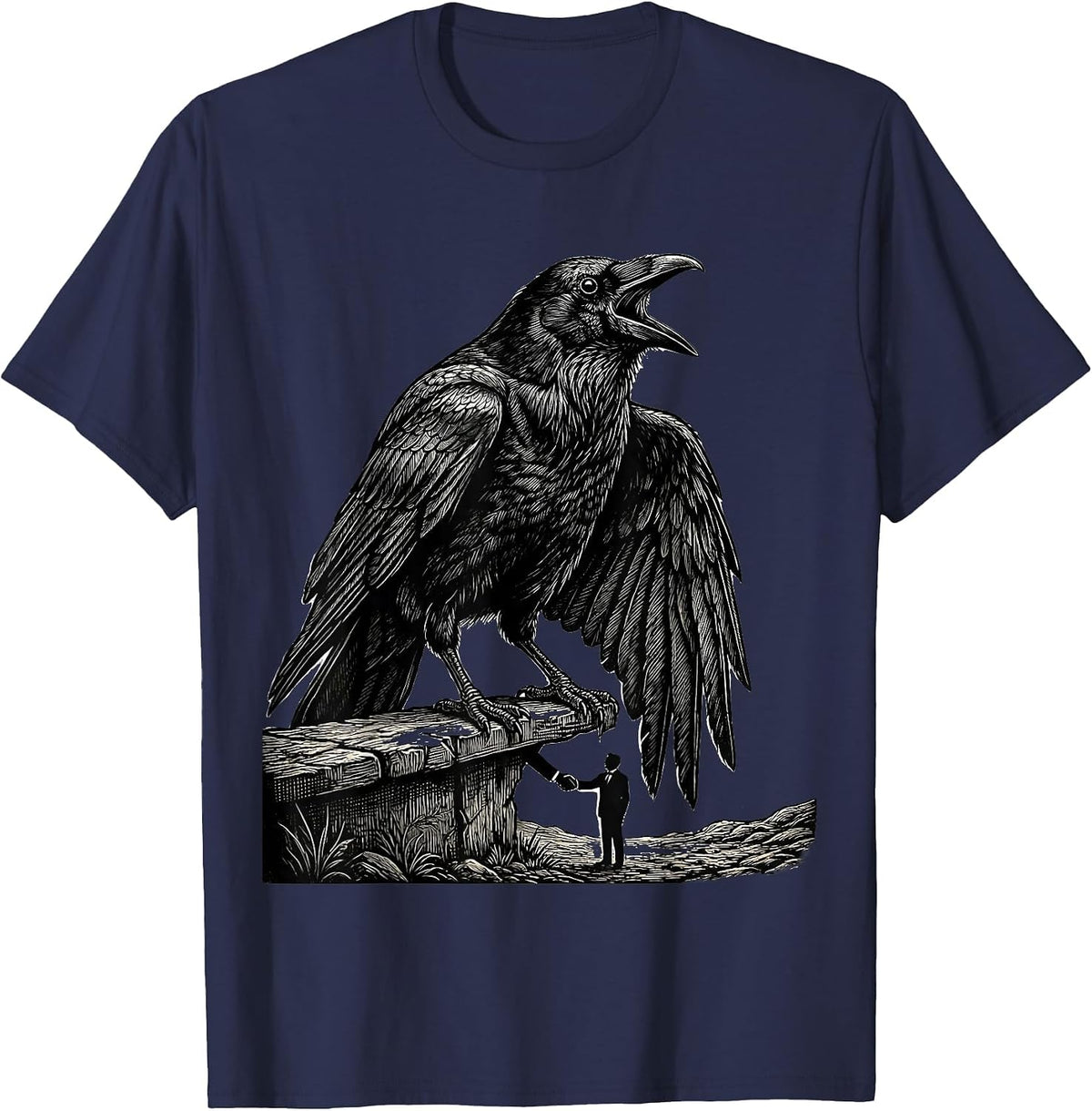 Black Crow Gothic Dark Humor Bird Lover Gift T-Shirt - Navy Blue