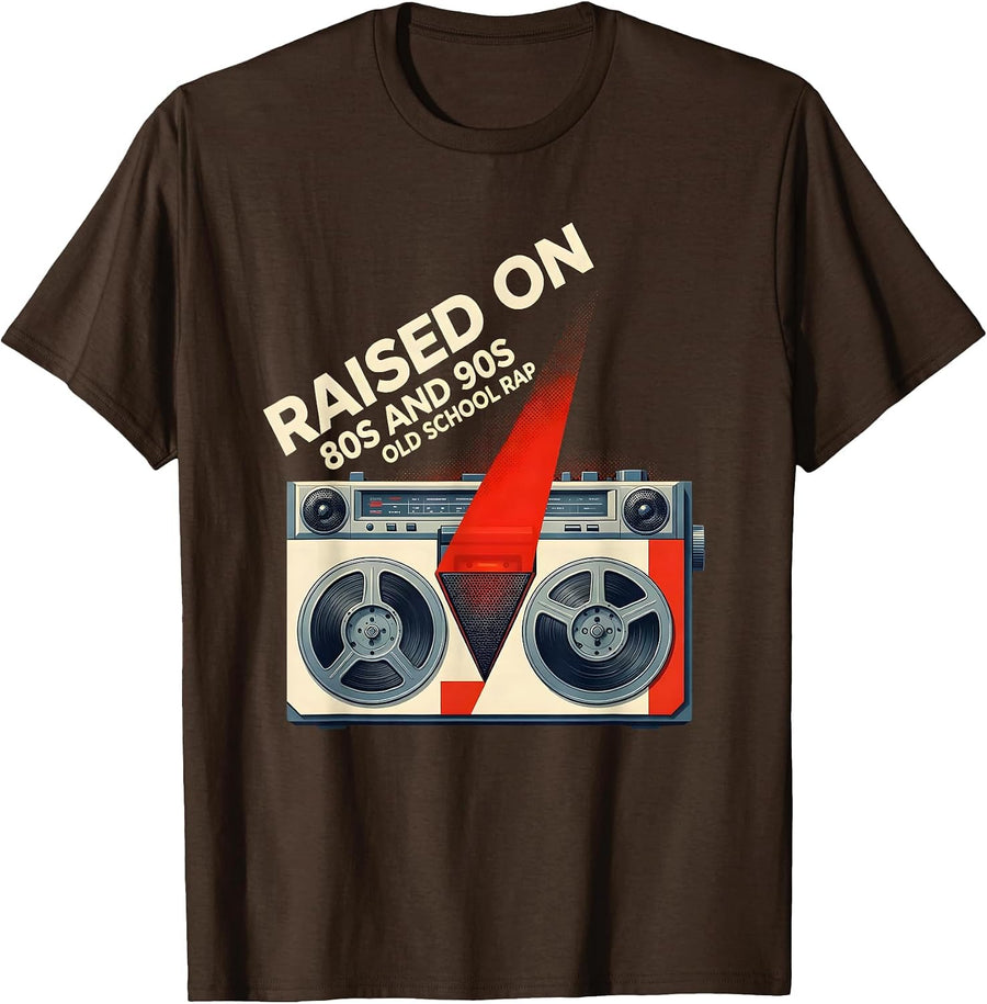 Raised On 80s And 90s Old School Rap Retro Hip Hop Cassette T-Shirt - Brown