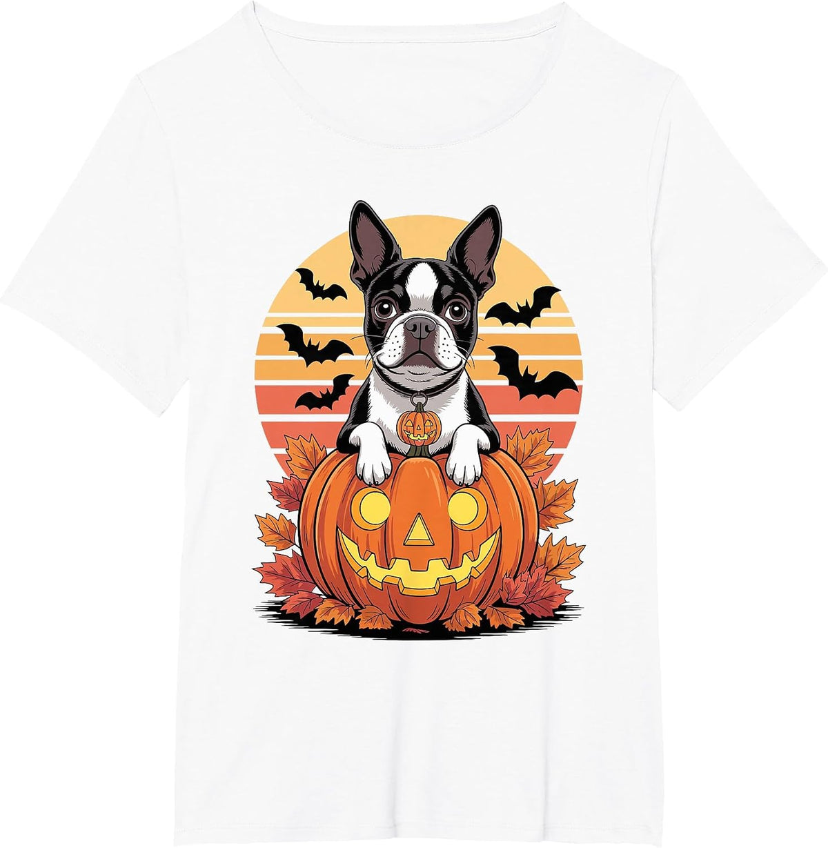 Halloween Retro Boston Terrier T-Shirt - White