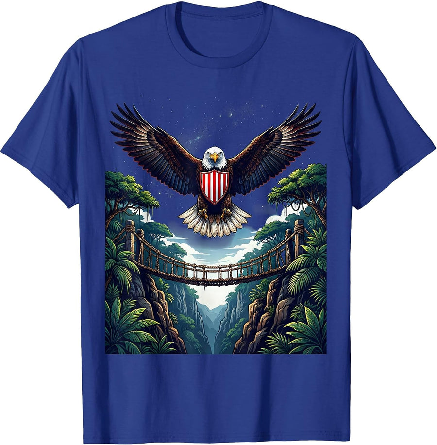 Rope Bridge Over Jungle Gorge Adventure Design T-Shirt - Royal Blue