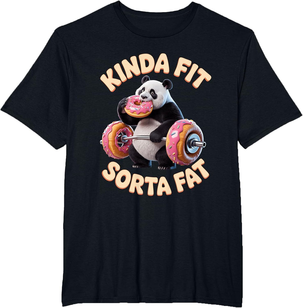Kinda Fit S0rta Fat Funny Gym Panda Weightlifting Donut T-Shirt - Black