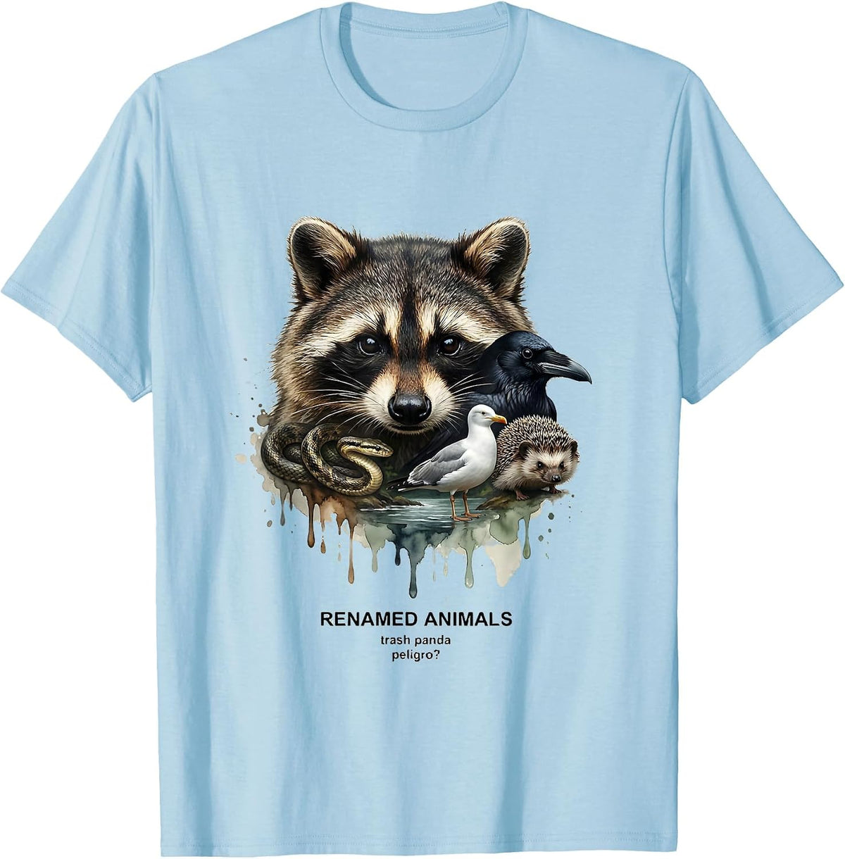 Men's RENAMED ANIMALS Trash Panda Peligro Funny Squirrel Lover T-Shirt - Baby Blue