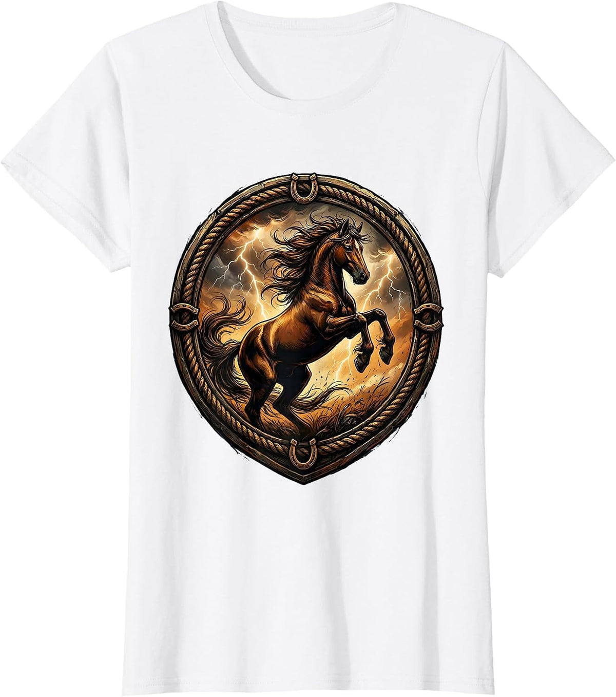 Women's Rearing Horse Stormy Sky Western Graphic T-Shirt - White