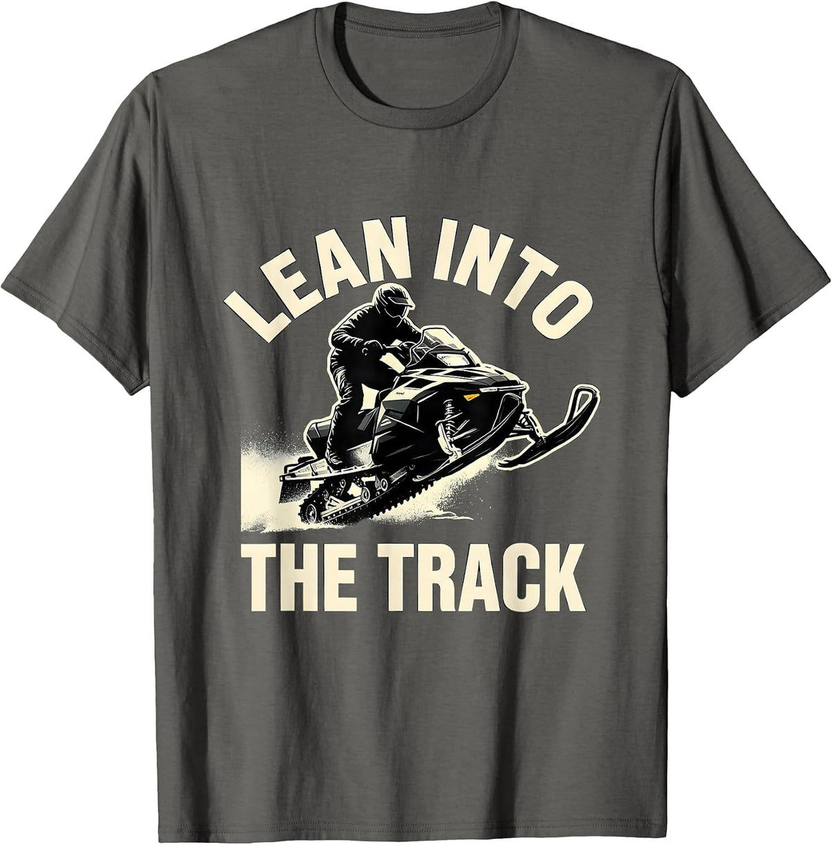 Lean Into The Track Silhouette Snowmobile Rider Winter T-Shirt - Asphalt Grey