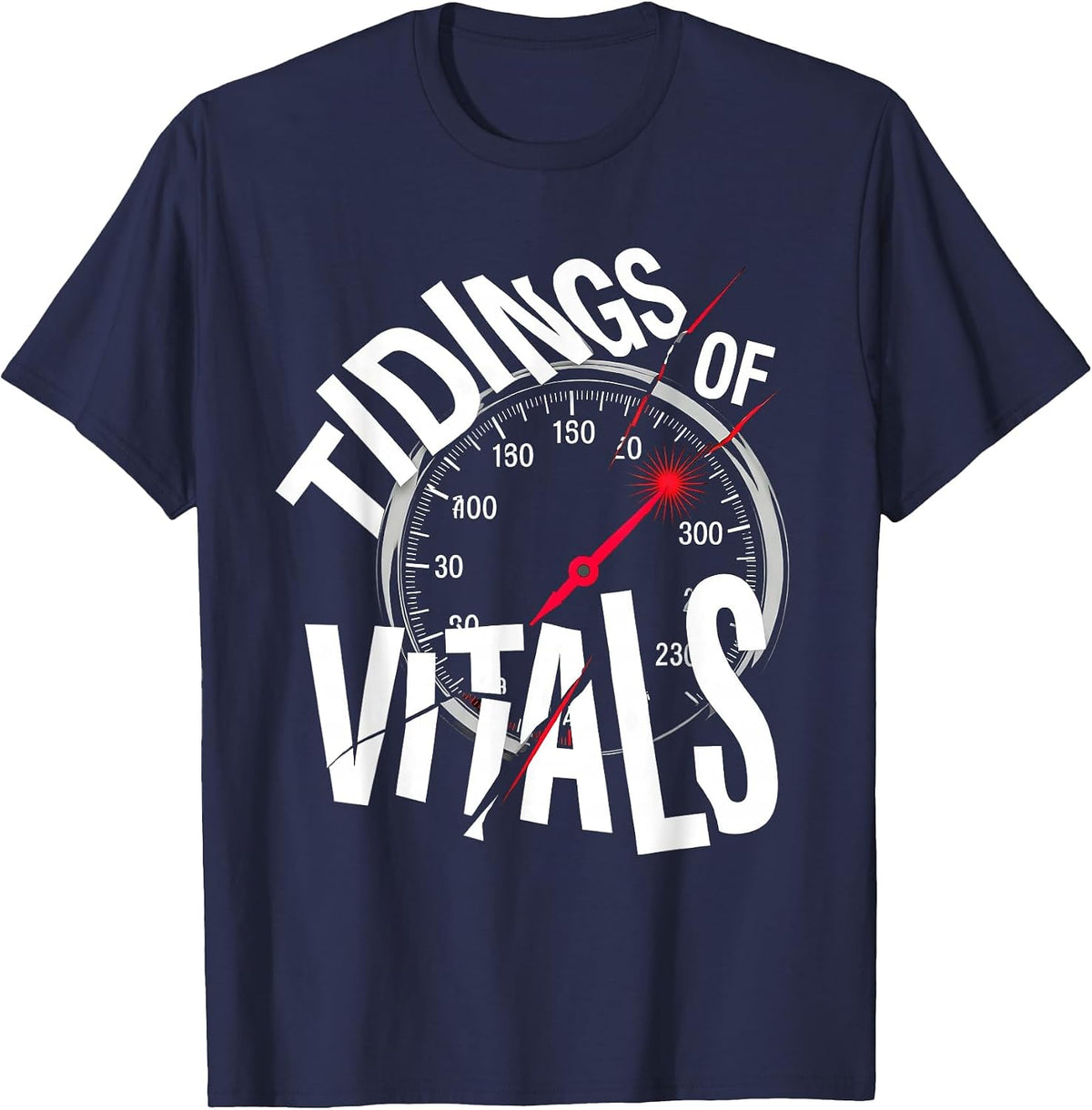 Men's Tidings Of Vitals New Wave Typography Medical Tech Christmas T-Shirt - Navy Blue