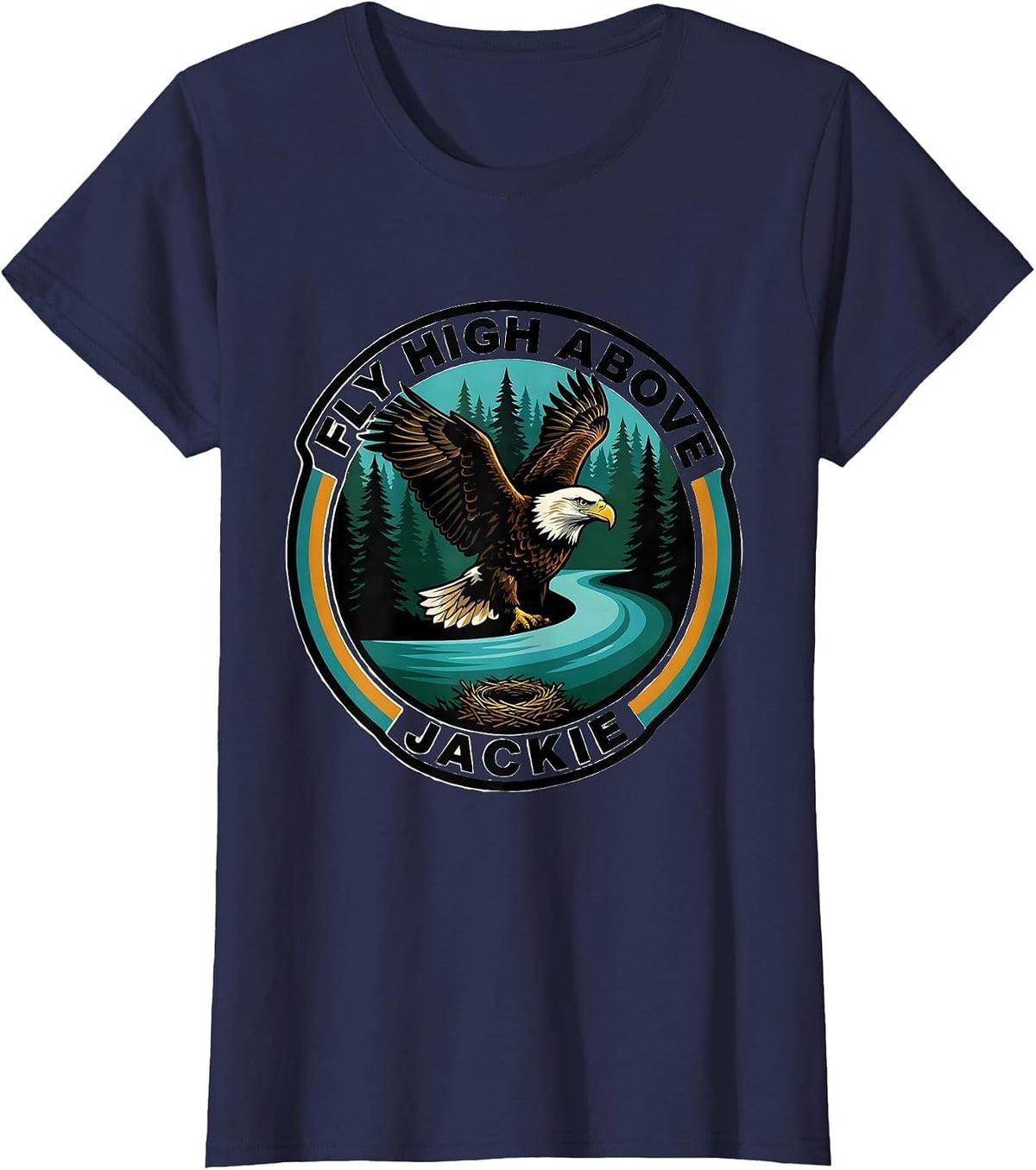 Women's Fly High Above, Jackie Vintage Eagle Memorial Nature Lover T-Shirt - Navy Blue