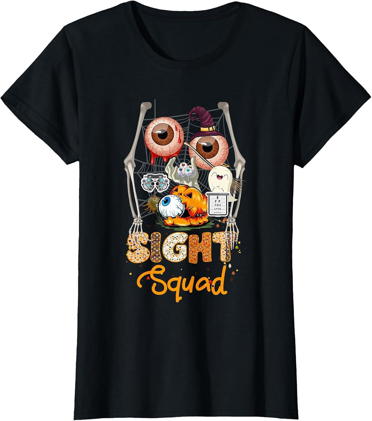 Optometrist Halloween Sight Squad Witch Pumpkin Optician T-Shirt - Black