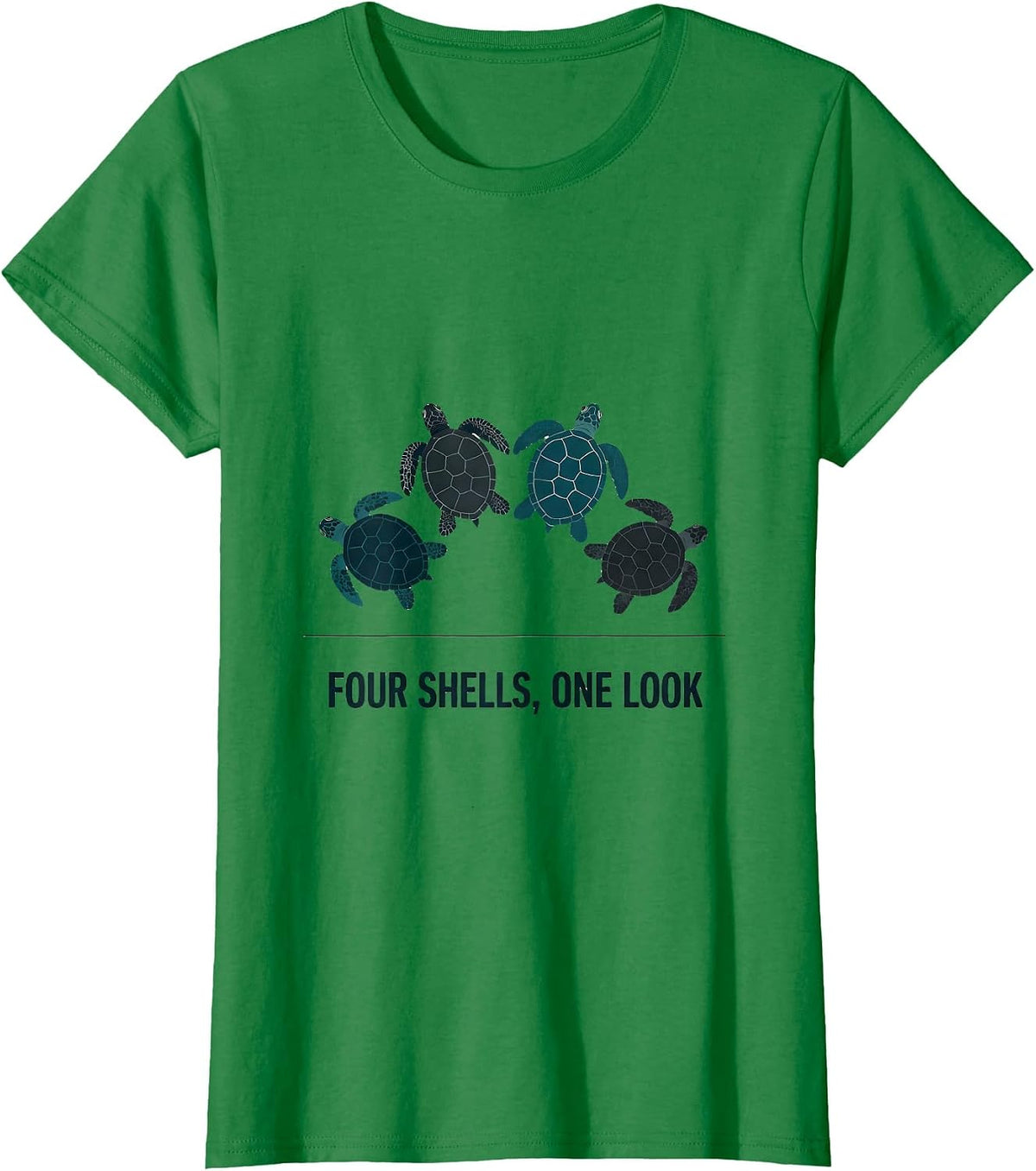 Women's Four Shells One Look Editorial Conceptual Sea Turtle T-Shirt - Kelly Green