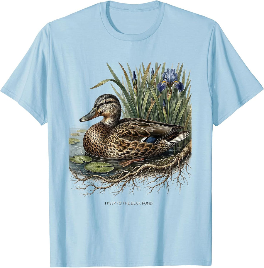 Men's I Keep To The Duck Pond Botanical Cottagecore Nature Lover T-Shirt - Baby Blue