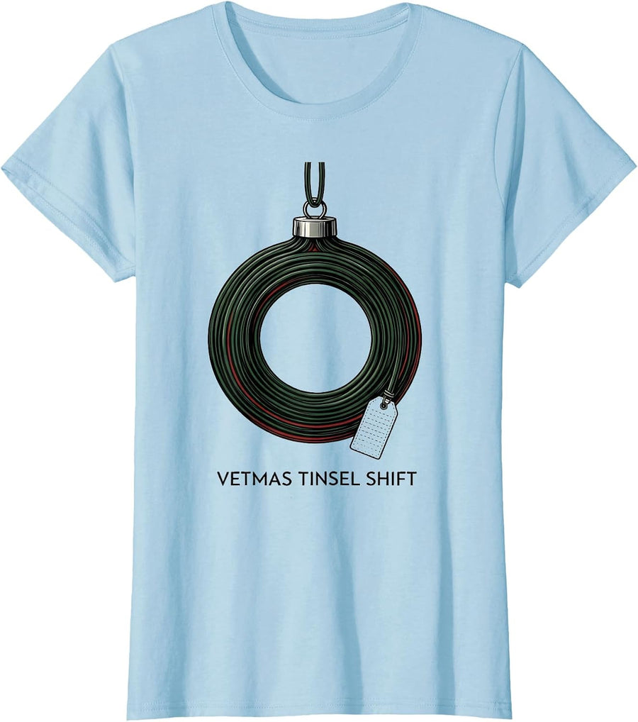 Vetmas Tinsel Shift Funny Veterinarian Christmas Vet Tech T-Shirt, Women, Baby Blue, XX-Large - As Pictured