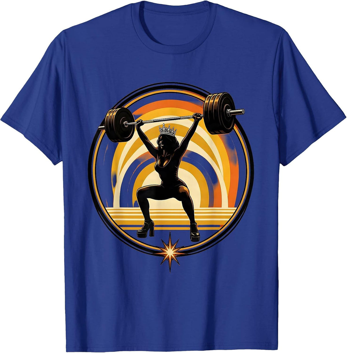 Glam Weightlifter Tiara and Heels Funny Gym Art T-Shirt - Royal Blue