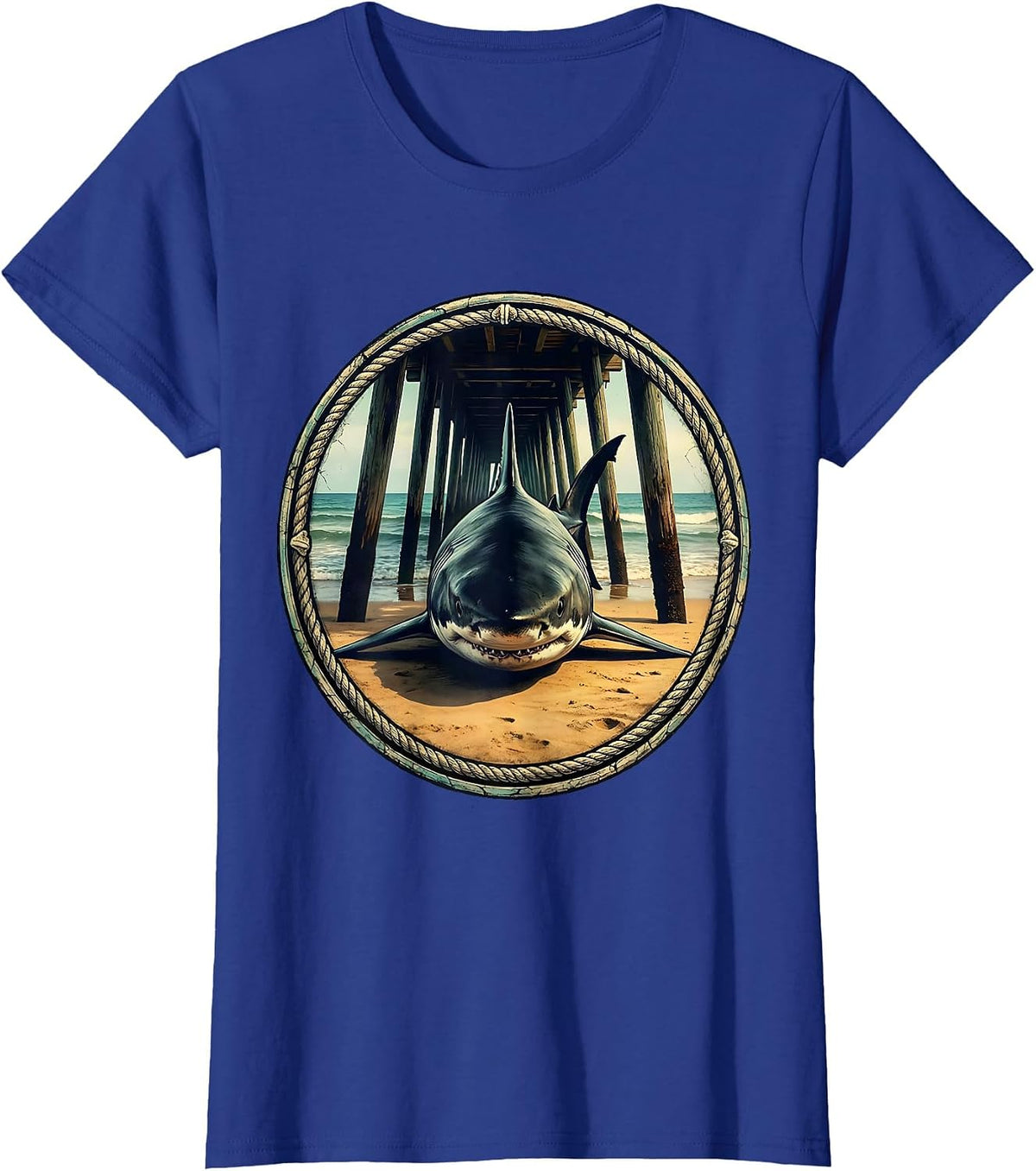 Women's Bull Shark Under the Pier Gulf of Mexico T-Shirt - Royal Blue