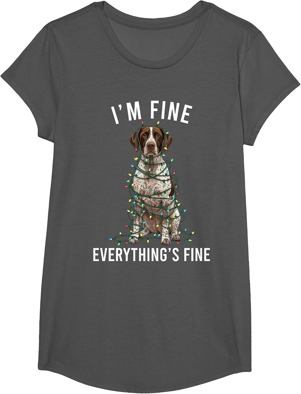 German Shorthaired Pointer I'm Fine Everything is Fine T-Shirt - Girls Asphalt Grey