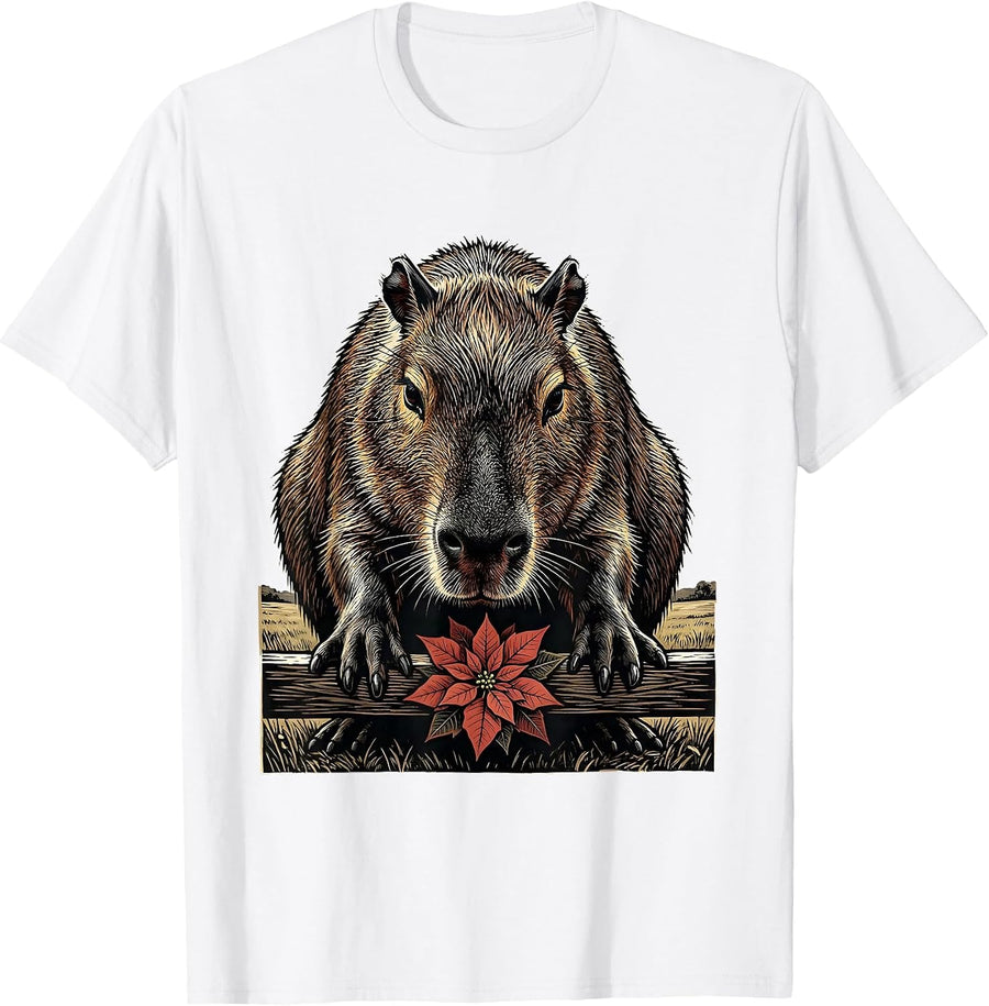 Men's Capybara Bow Christmas Humor Animal Lover Family T-Shirt - White