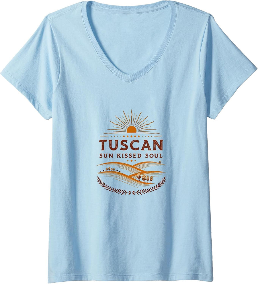 Women's Tuscan Sun Kissed Soul Italian Inspired Design V-Neck T-Shirt - Baby Blue