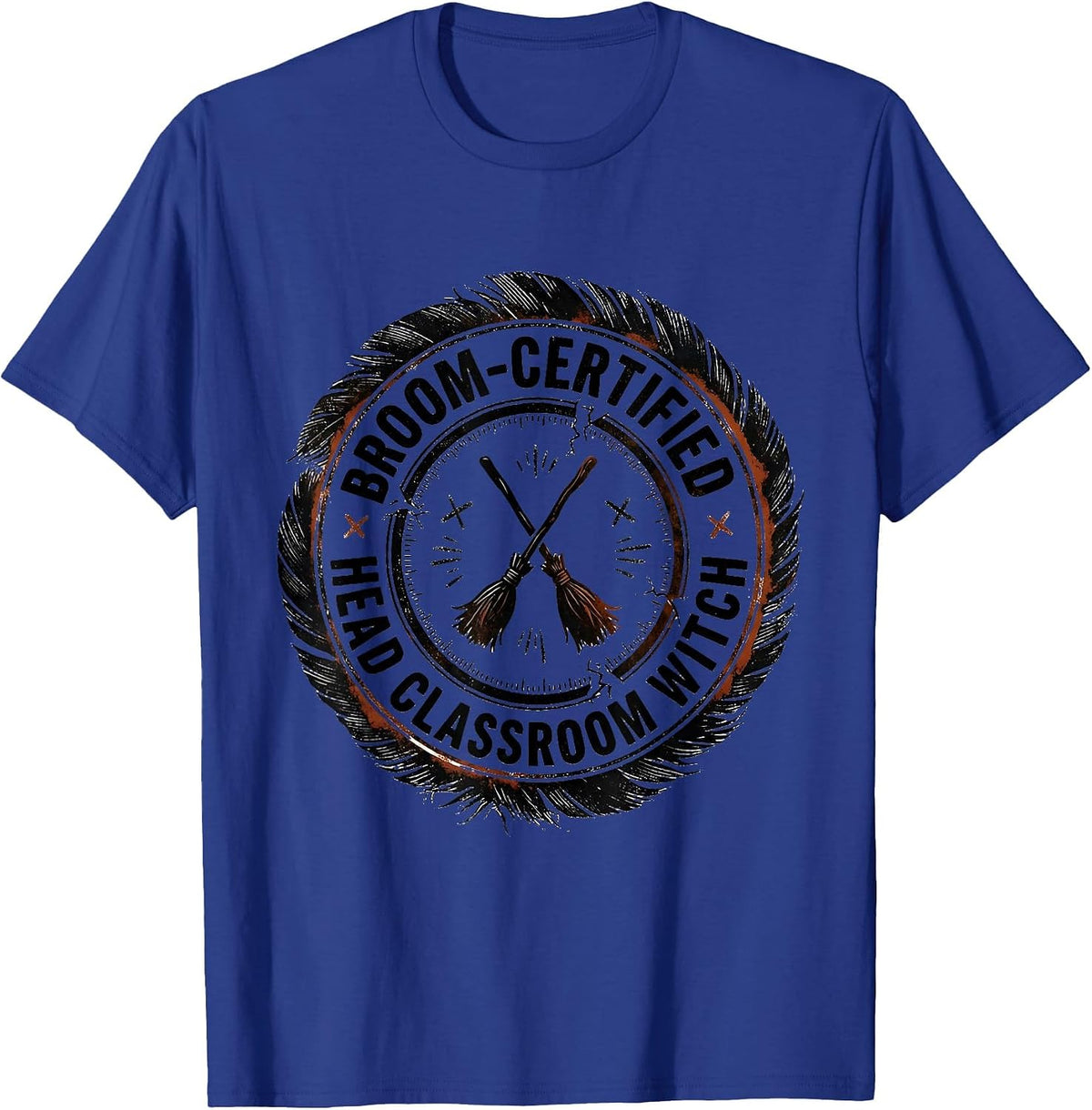 Broom-Certified Head Classroom Witch Funny Teacher Halloween T-Shirt - Royal Blue