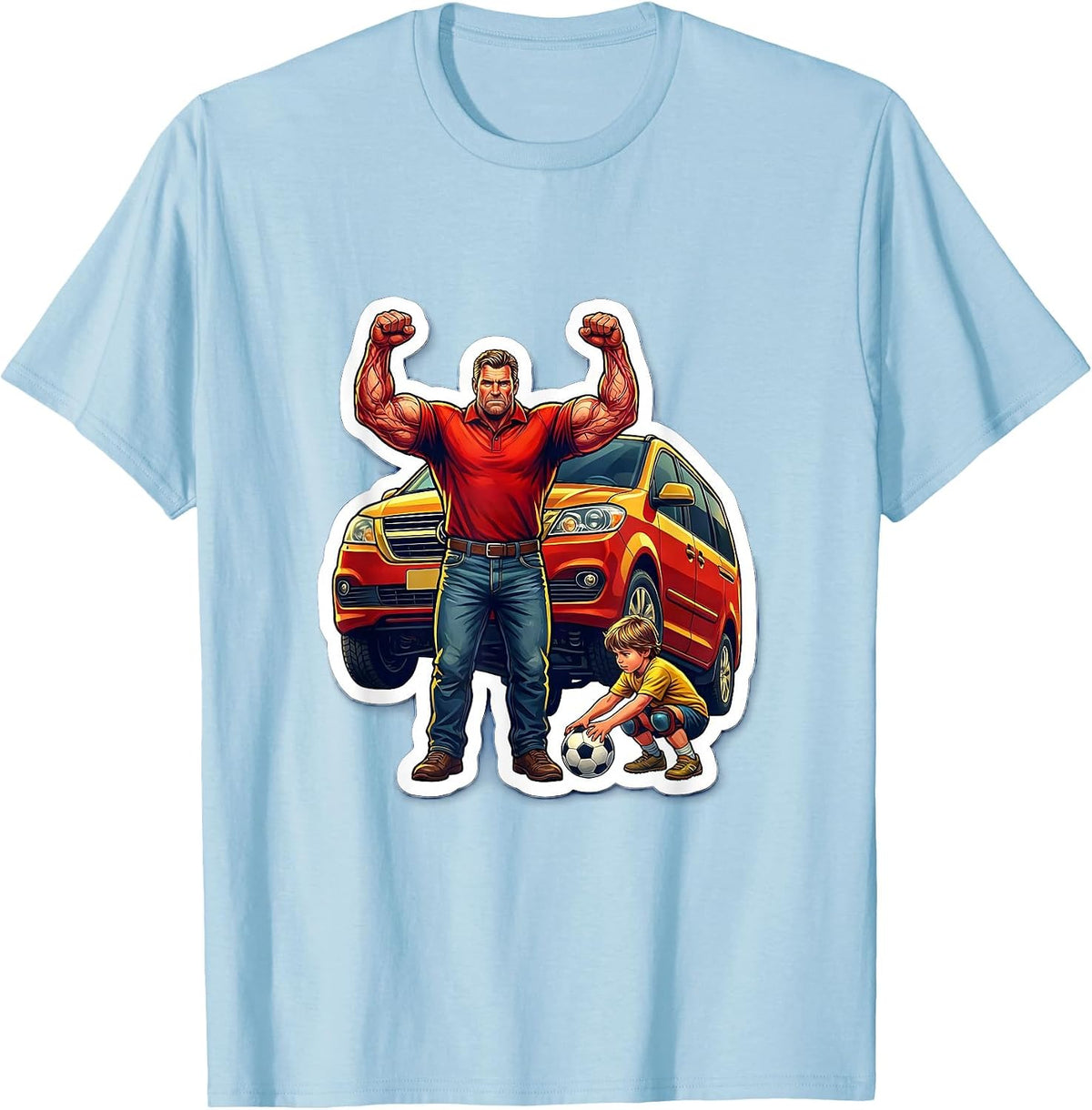 Men's Super Dad Minivan Lift Soccer Hero Graphic T-Shirt - Baby Blue