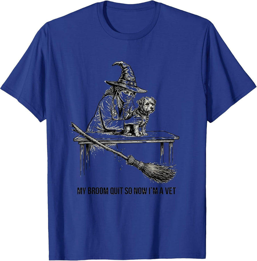 My Broom Quit So Now I'm A Vet Funny Halloween Veterinarian T-Shirt - Royal Blue