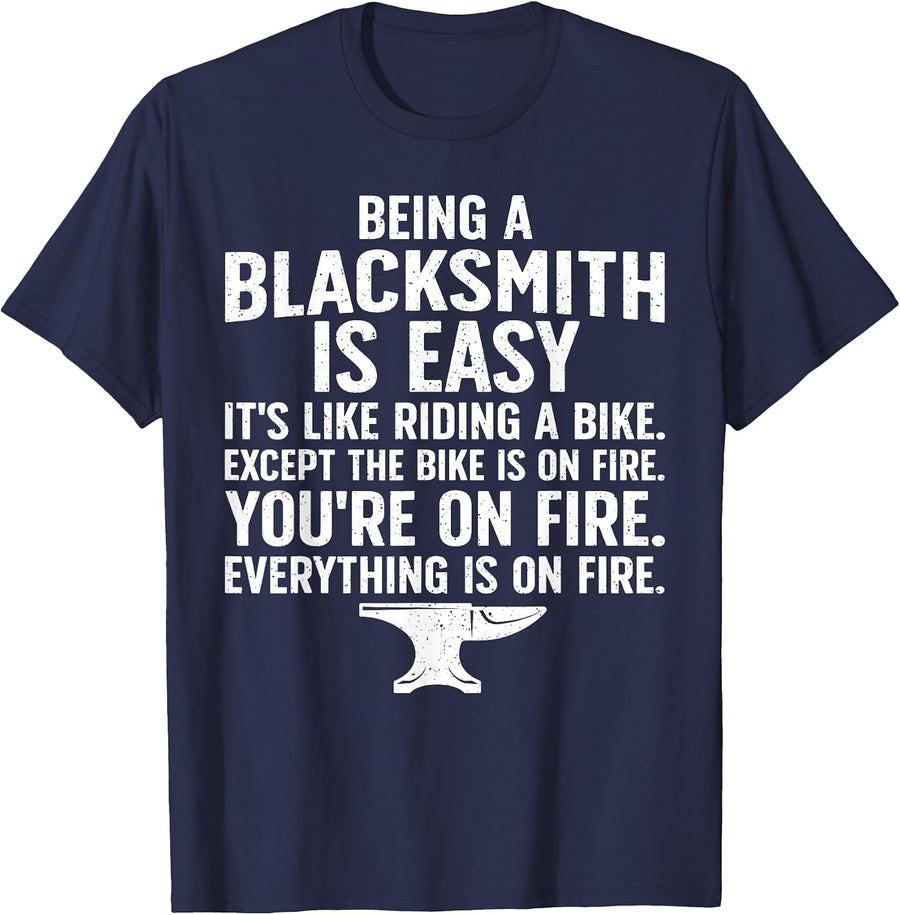 Blacksmith Art for Men Women Forging Tools Blacksmithing T-Shirt - Navy Blue