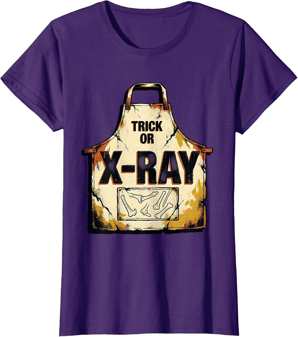 Women's Trick Or X-Ray Distressed Radiology Tech Halloween Workplace T-Shirt - Purple