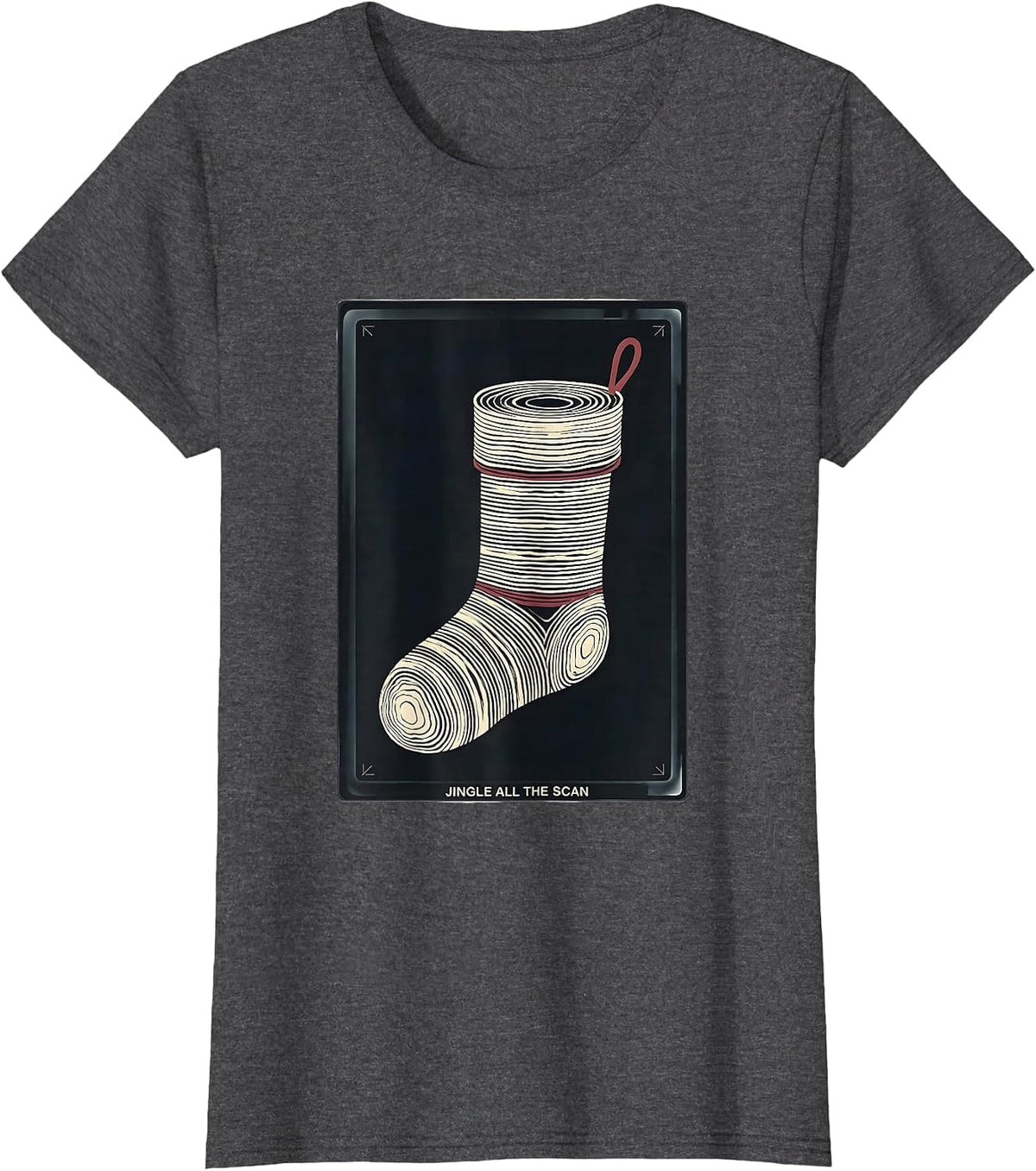 Women's Jingle All The Scan Radiology Tech Christmas Skeleton Humor T-Shirt - Dark Heather Grey