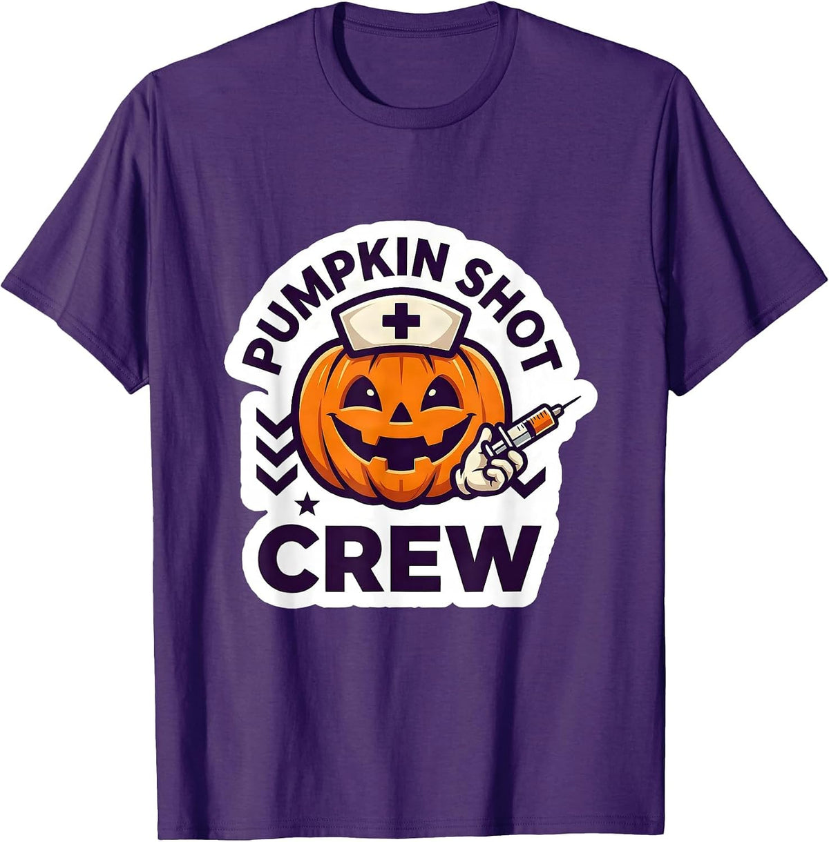 Men's Pumpkin Shot Crew Funny Nurse Halloween Flu Shot Squad T-Shirt - Purple
