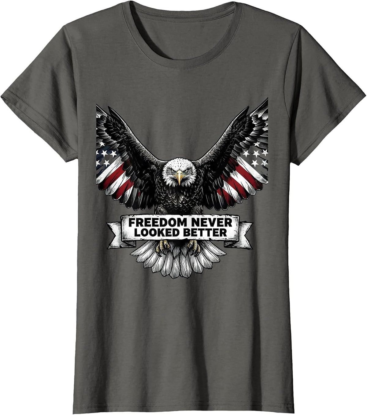 Women's American Flag Eagle Freedom Never Looked Better T-Shirt - Asphalt Grey