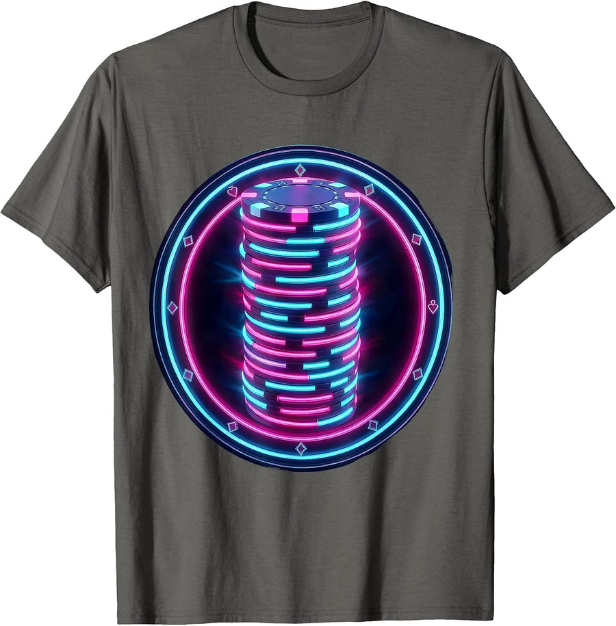 Poker Chip Tower Gambling Graphic Tee T-Shirt - Asphalt Grey