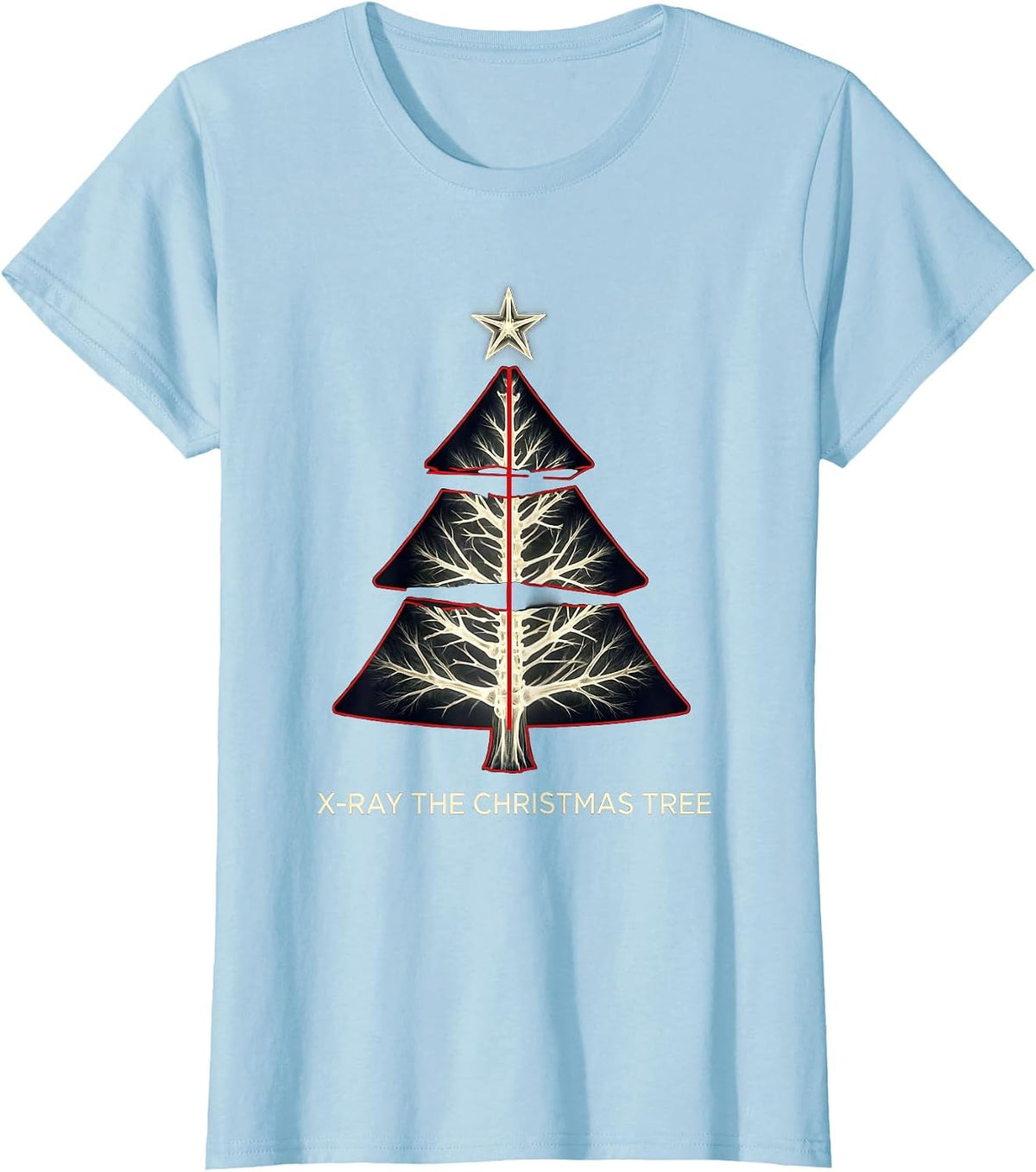 Women's X-Ray The Christmas Tree Funny Radiology Tech Christmas T-Shirt - Baby Blue