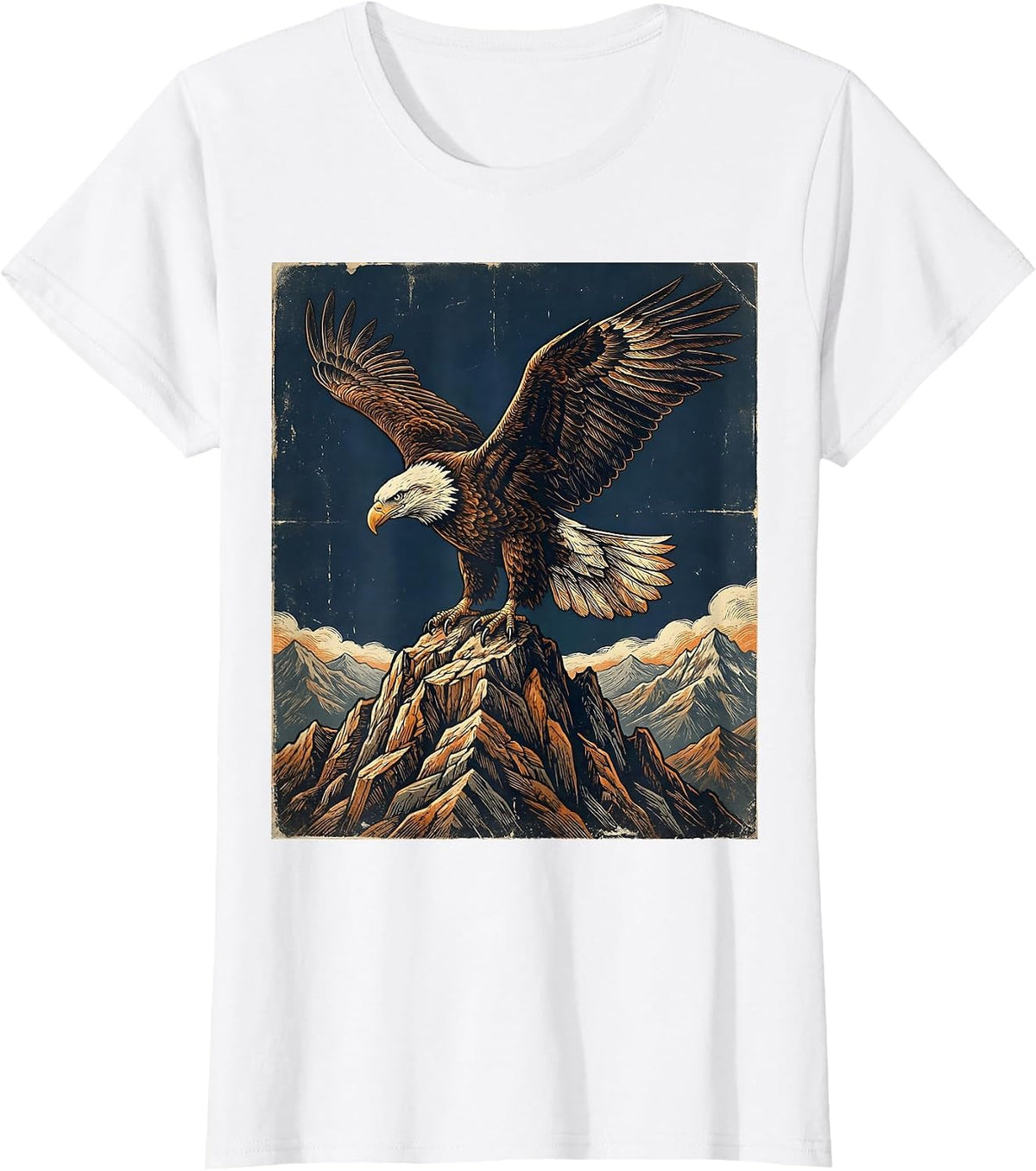 Women's Bald Eagle Mountain Peak Patriotic USA Design T-Shirt - White
