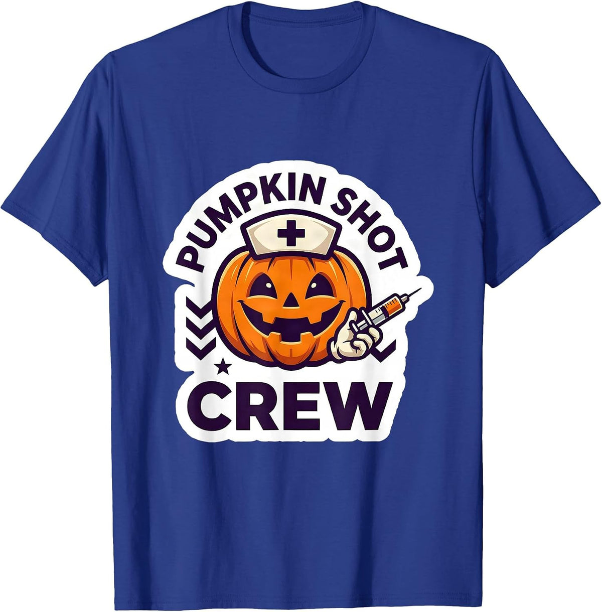 Men's Pumpkin Shot Crew Funny Nurse Halloween Flu Shot Squad T-Shirt - Royal Blue
