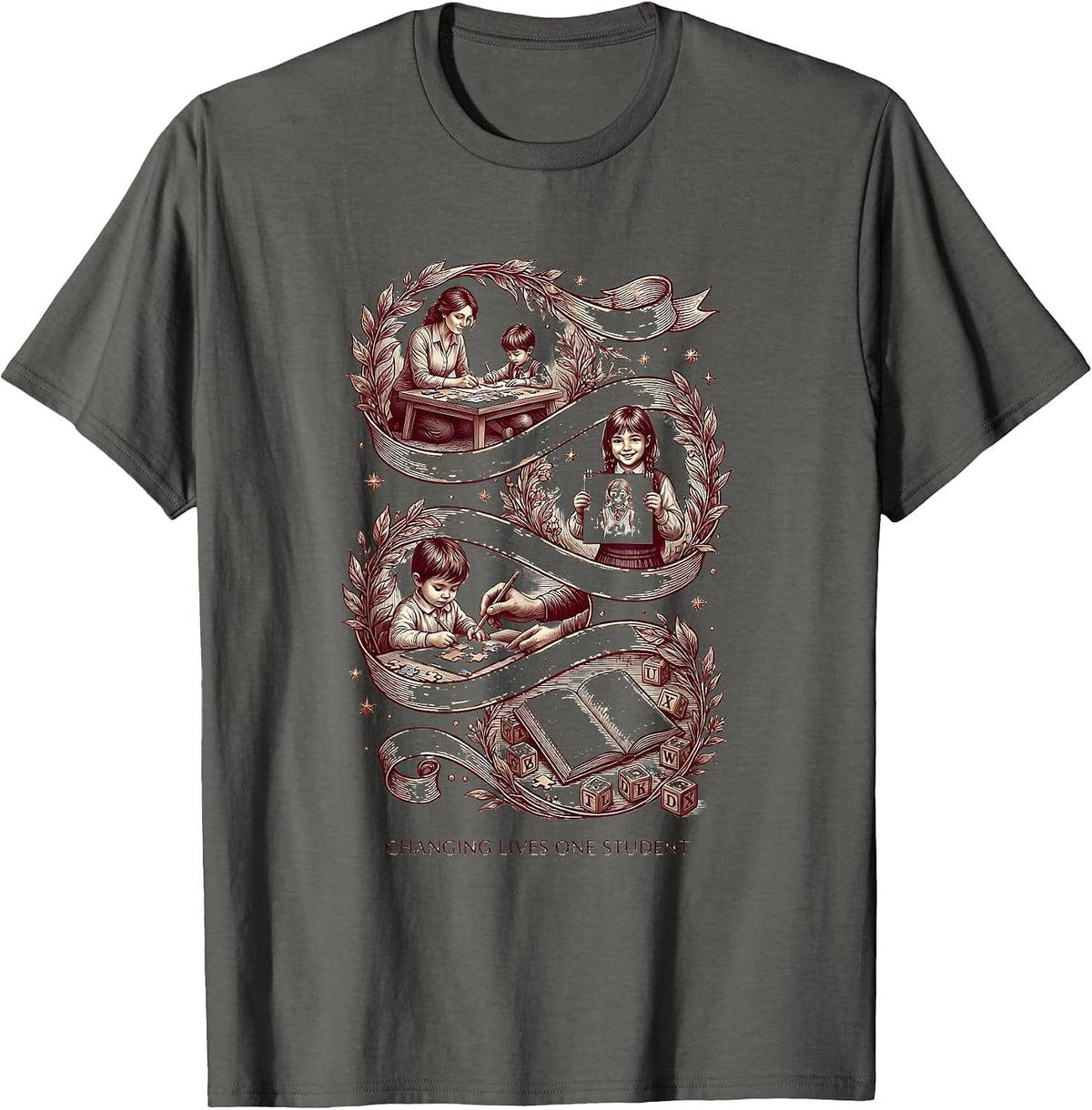 Men's Changing Lives One Student Special Education Teacher T-Shirt - Asphalt Grey