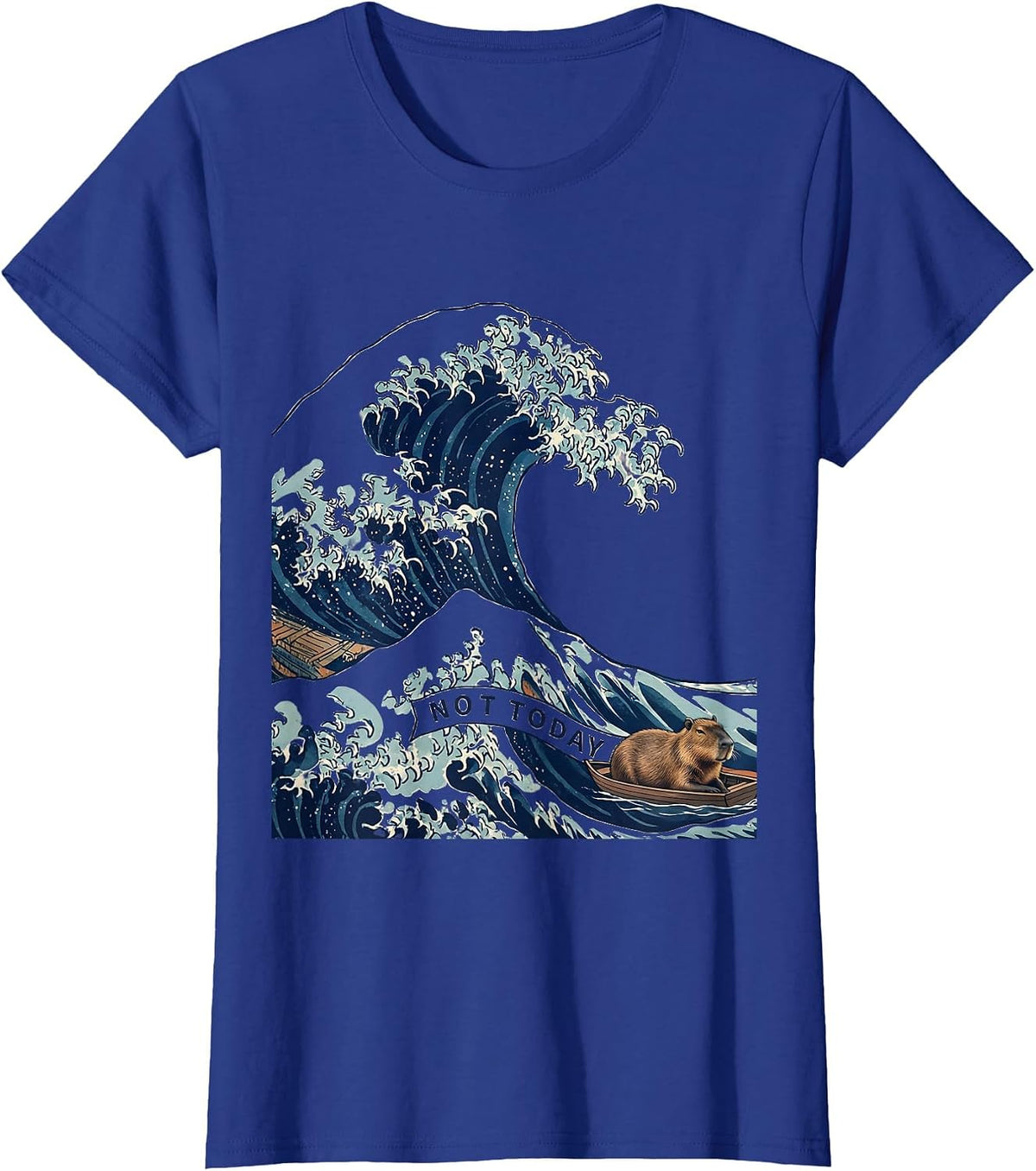 Women's Not Today Ukiyo-e Capybara Japanese Art Meme Humor T-Shirt - Royal Blue