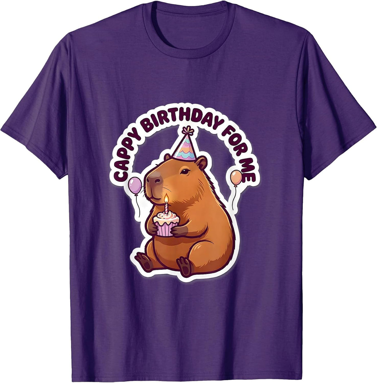 Men's Cappy Birthday For Me Cute Kawaii Capybara Kids Party T-Shirt - Purple