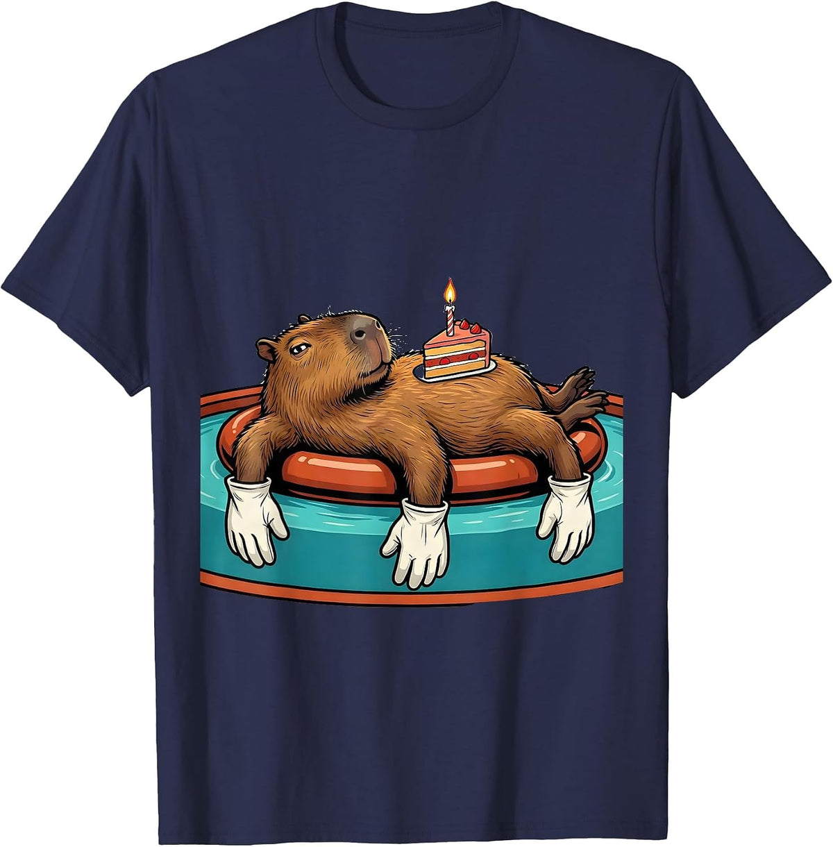 Capybara Birthday Retro Cartoon Novelty Humor T-Shirt - Navy Blue