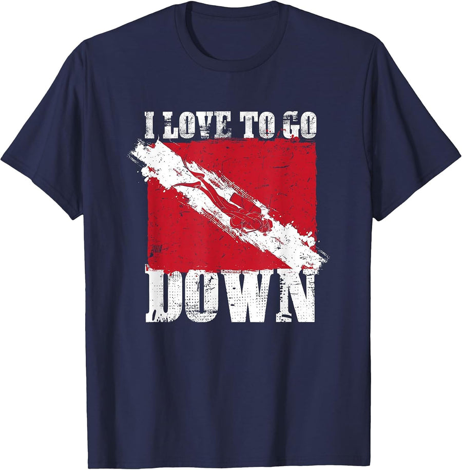 I Love to Go Down Scuba Diver Underwater Sports Ocean T-Shirt - Navy Blue