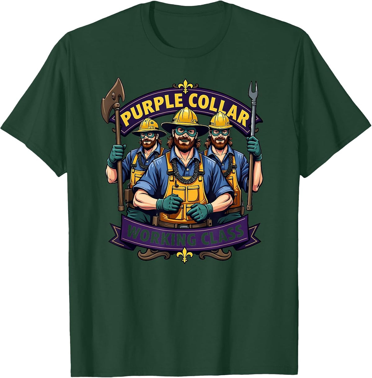 Purple Collar Working Class Mardi Gras Design T-Shirt - Dark Green