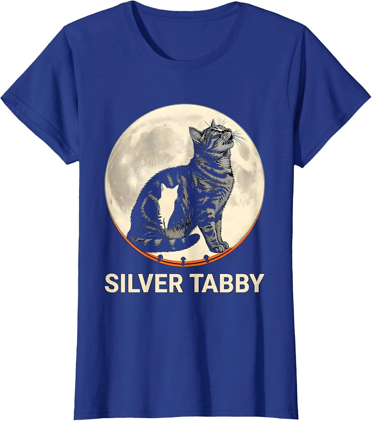 Women's Silver Tabby Howling at Moon 90's Retro Cat Owner Fantasy T-Shirt - Royal Blue